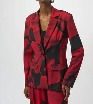NEW JOSEPH RIBKOFF abstract print straight blazer jacket in black/ red